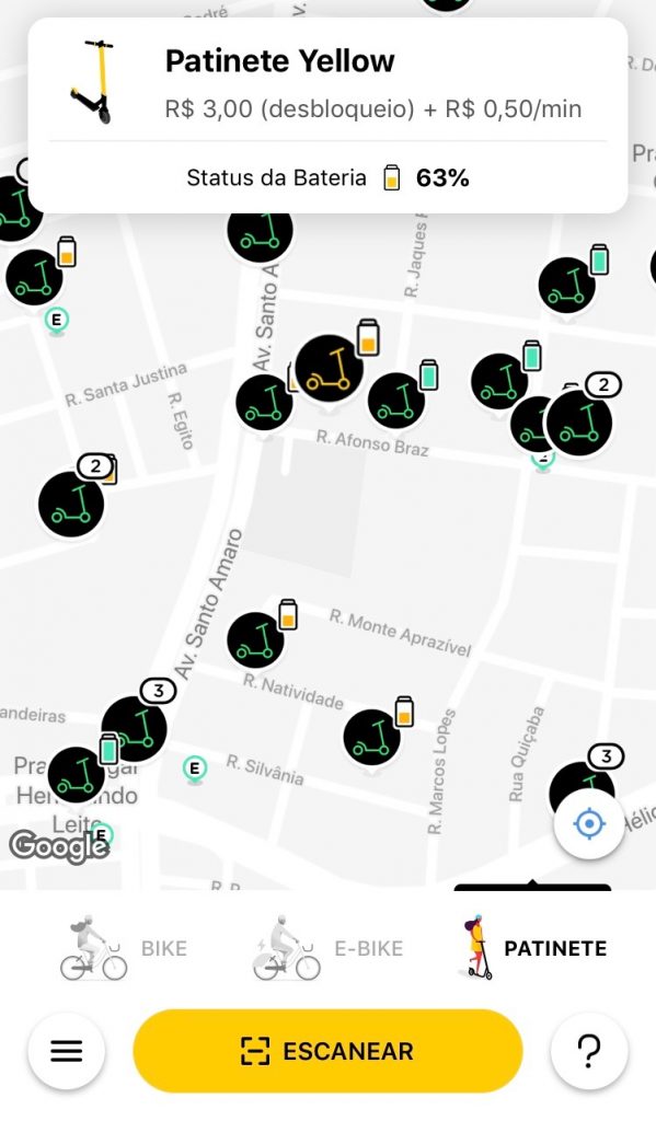 Mapa scooter elétrica