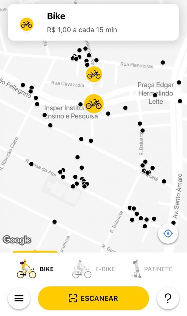 Mapa bicicleta elétrica